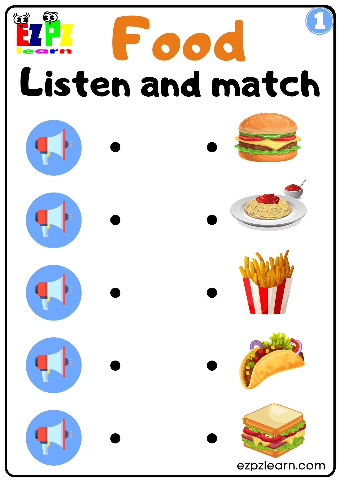 Interactive Food Worksheet Listen And Match The Correct Images Activity ...